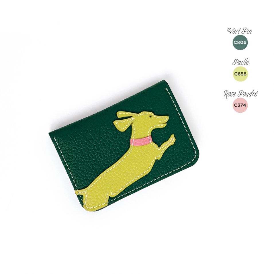 'En L'Air Carte Téckel' Porte Carte Cuir Nappa Vert Pin