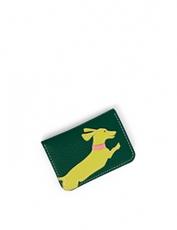 'En L'Air Carte Téckel'  Nappa Leather Card Holder Vert Pin