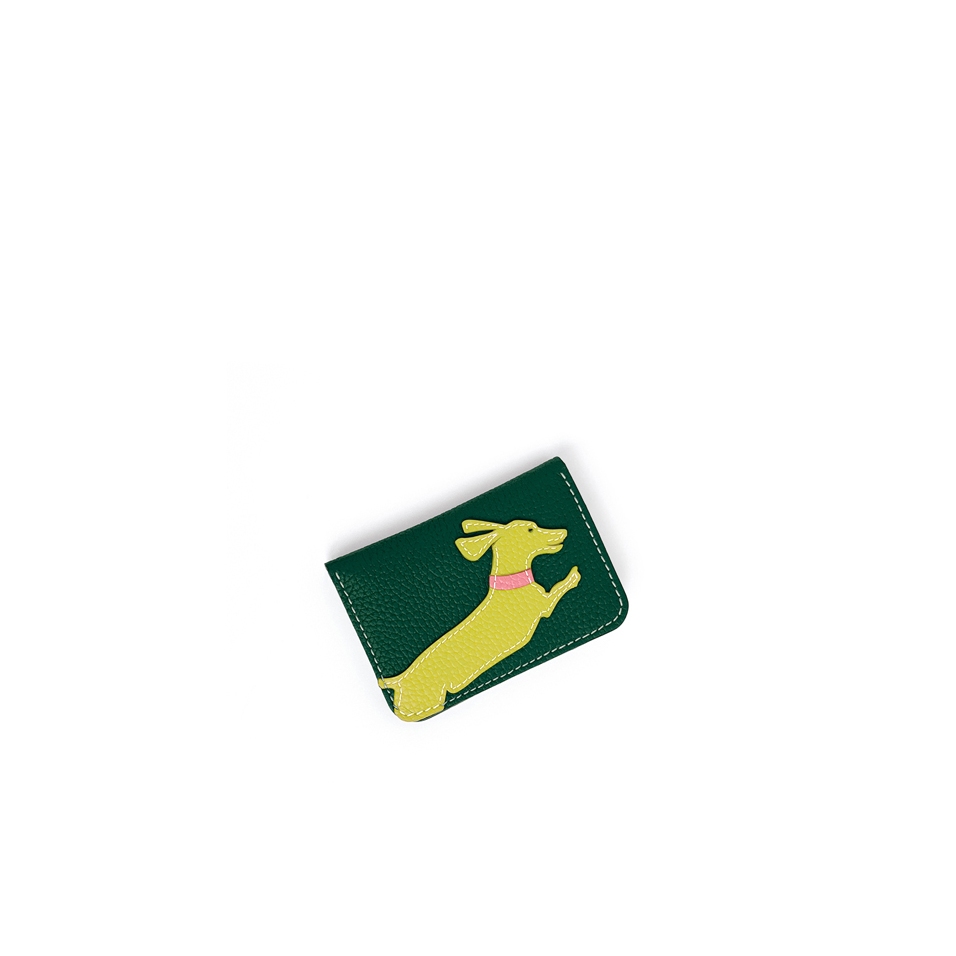 'En L'Air Carte Téckel' Porte Carte Cuir Nappa Vert Pin