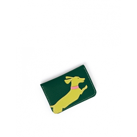 'En L'Air Carte Téckel'  Nappa Leather Card Holder Vert Pin