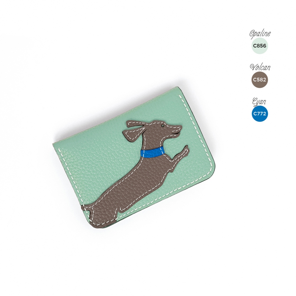 'En L'Air Carte Téckel' Porte Carte Cuir Nappa Opaline