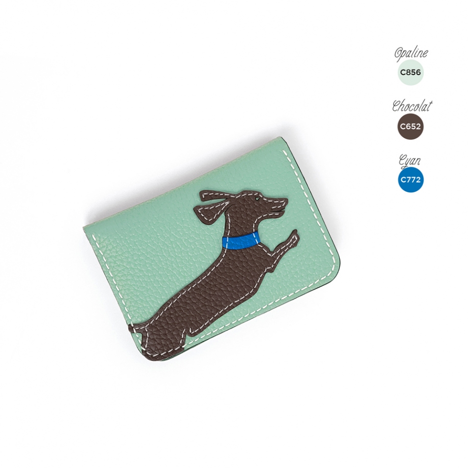 'En L'Air Carte Téckel'  Nappa Leather Card Holder Opaline