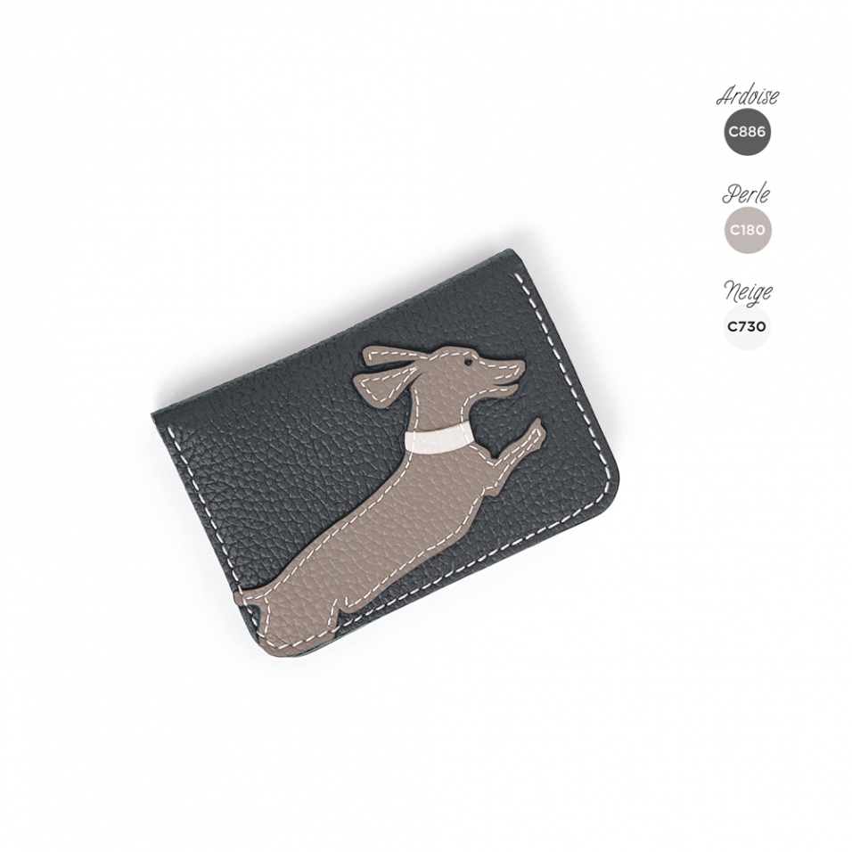 'En L'Air Carte Téckel'  Nappa Leather Card Holder Ardoise