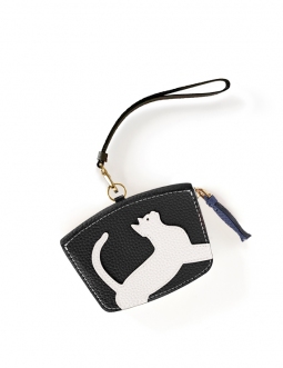 'En L'Air Monnaie Chat'  Nappa Leather Wallet Black