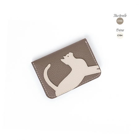 'En L'Air Carte Le Chat'  Nappa Leather Card Holder Warm Grey