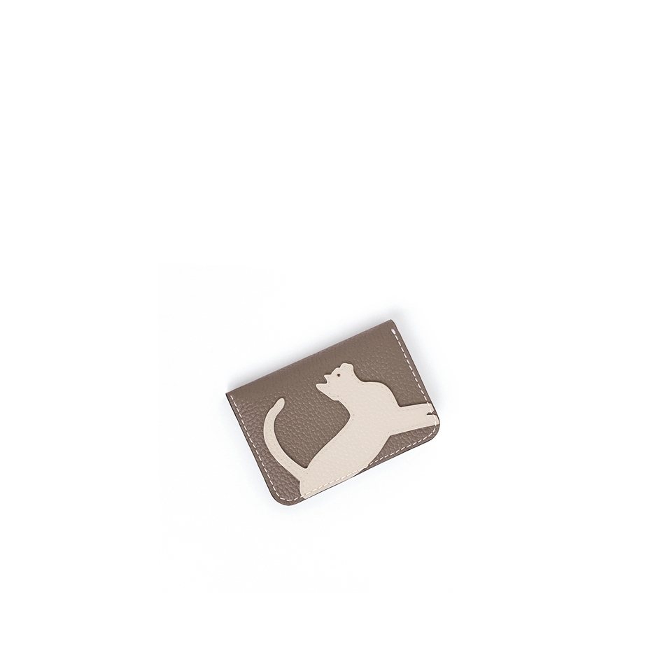 'En L'Air Carte Le Chat' Porte Carte Cuir Nappa Tourterelle