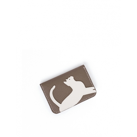 'En L'Air Carte Le Chat'  Nappa Leather Card Holder Warm Grey