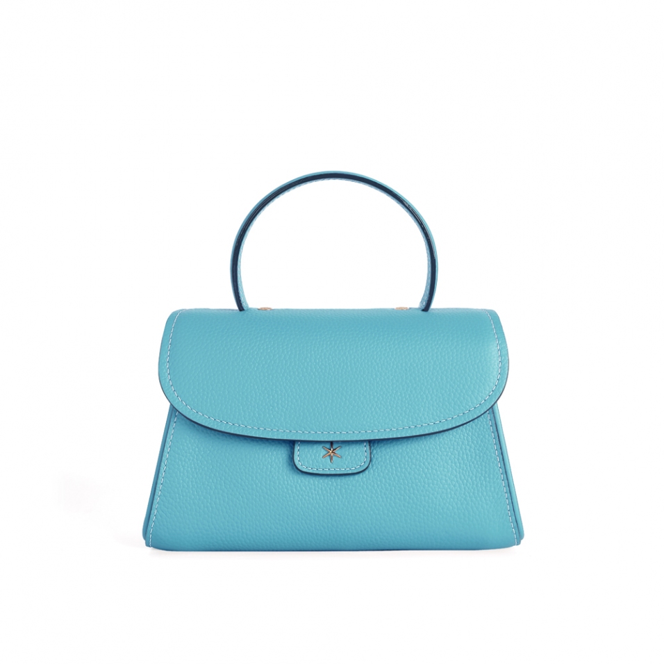 'Chantilly Bis' Sac à main Cuir Nappa Azur & Or