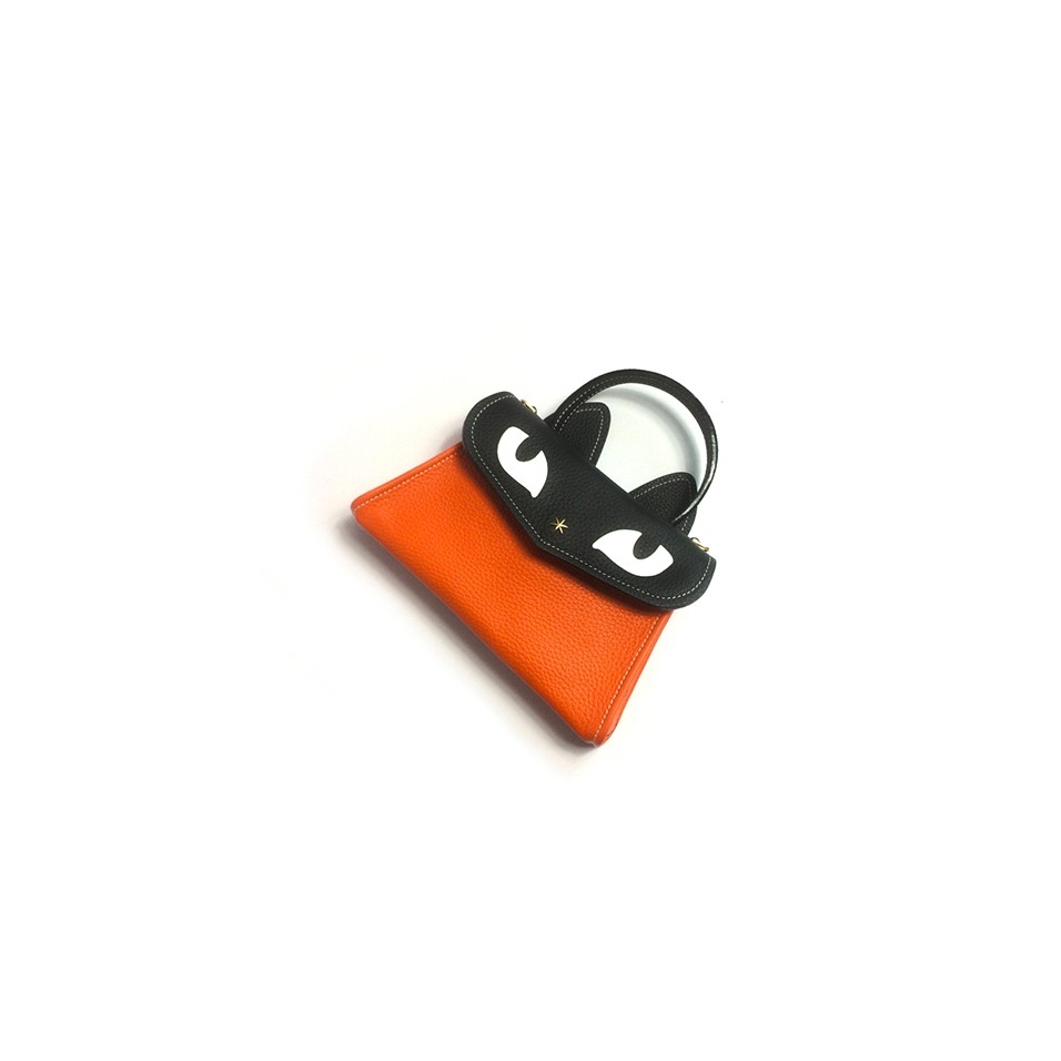 'Chantilly Le chat' Sac à main Cuir Nappa orange & Or