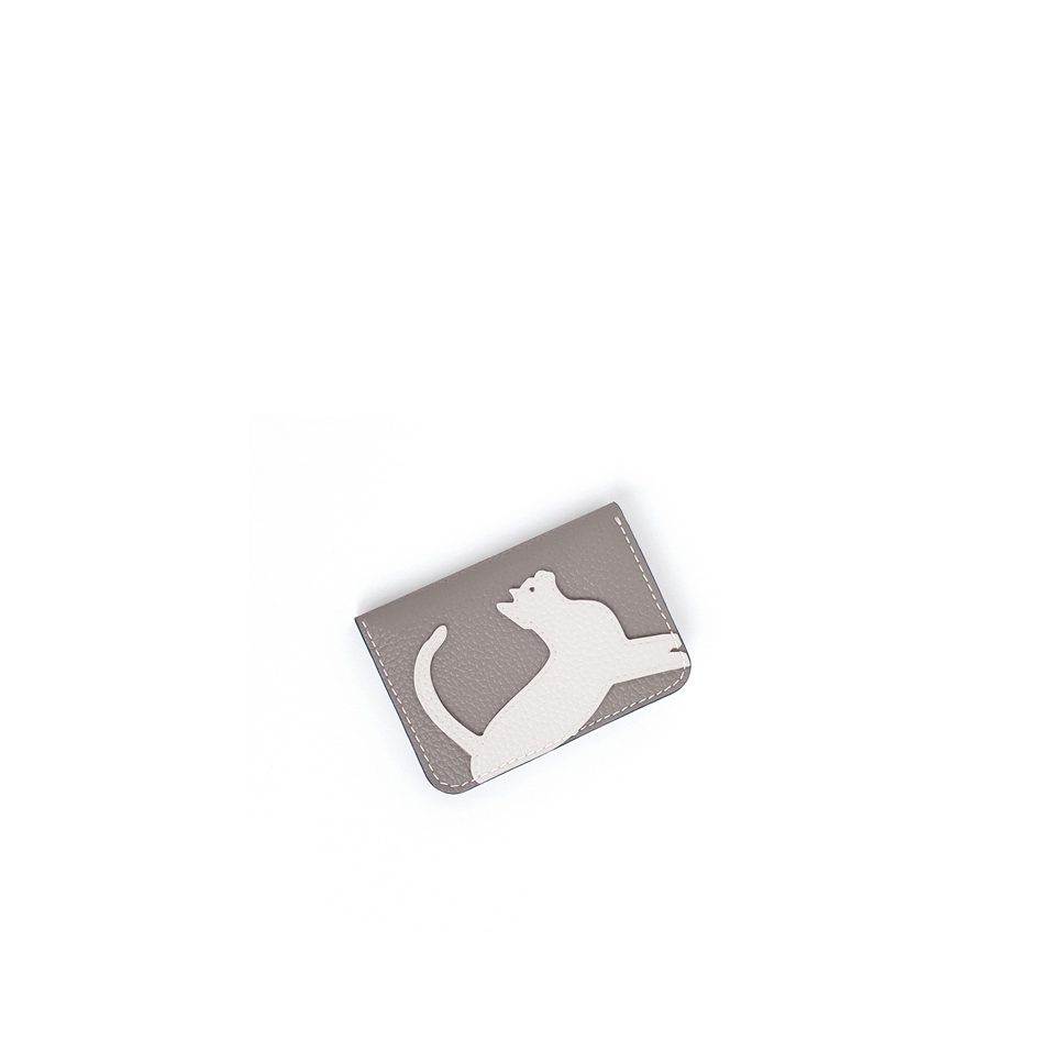 'En L'Air Carte Le Chat' Porte Carte Cuir Nappa Perle