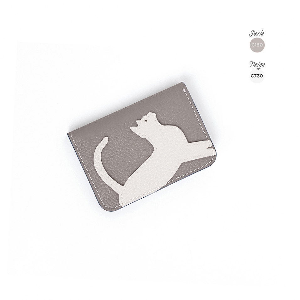 'En L'Air Carte Le Chat' Porte Carte Cuir Nappa Perle
