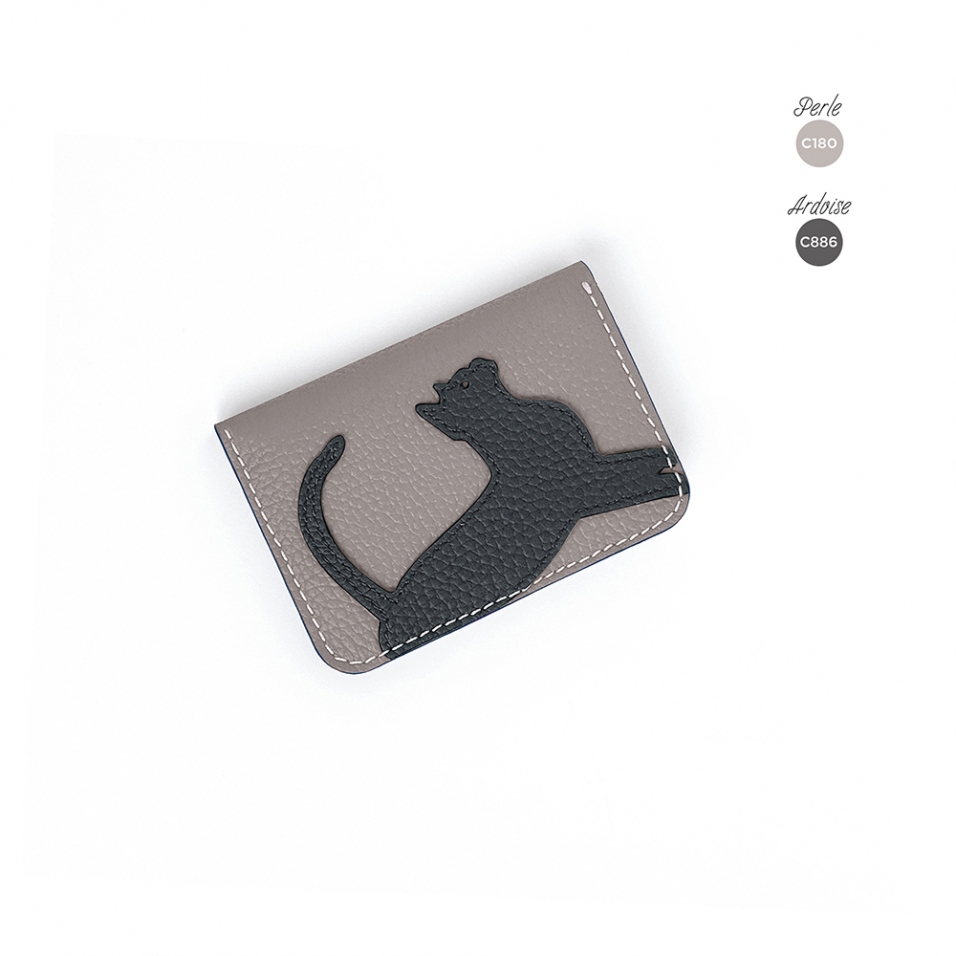 'En L'Air Carte Le Chat' Porte Carte Cuir Nappa Perle
