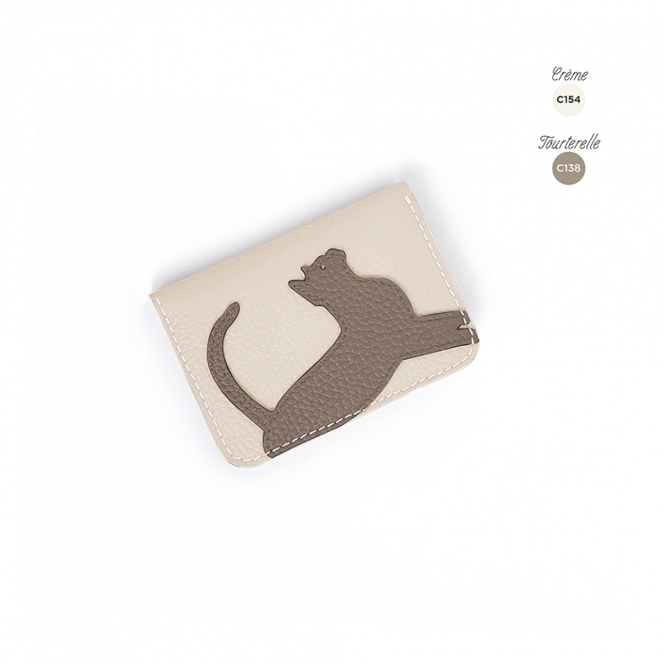 'En L'Air Carte Le Chat' Porte Carte Cuir Nappa Crème
