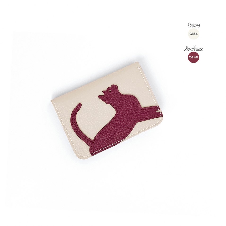 'En L'Air Carte Le Chat'  Nappa Leather Card Holder Cream