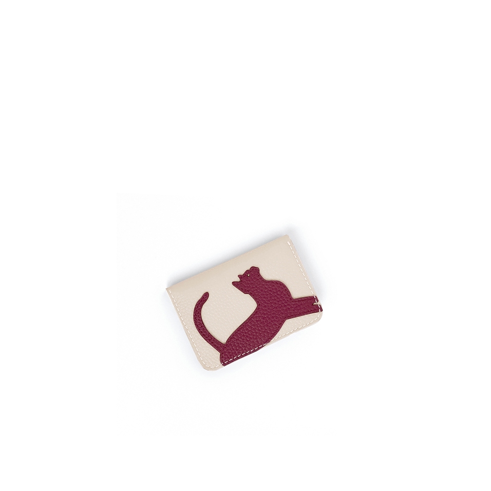 'En L'Air Carte Le Chat'  Nappa Leather Card Holder Cream
