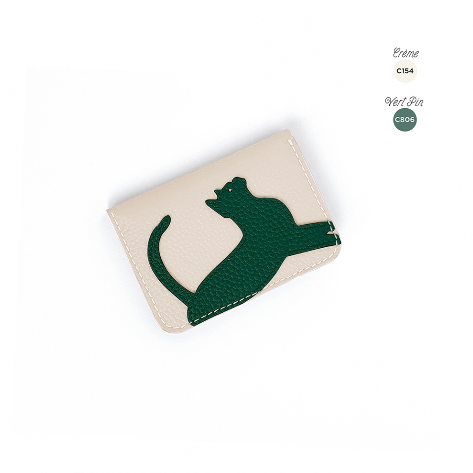 'En L'Air Carte Le Chat' Porte Carte Cuir Nappa Crème