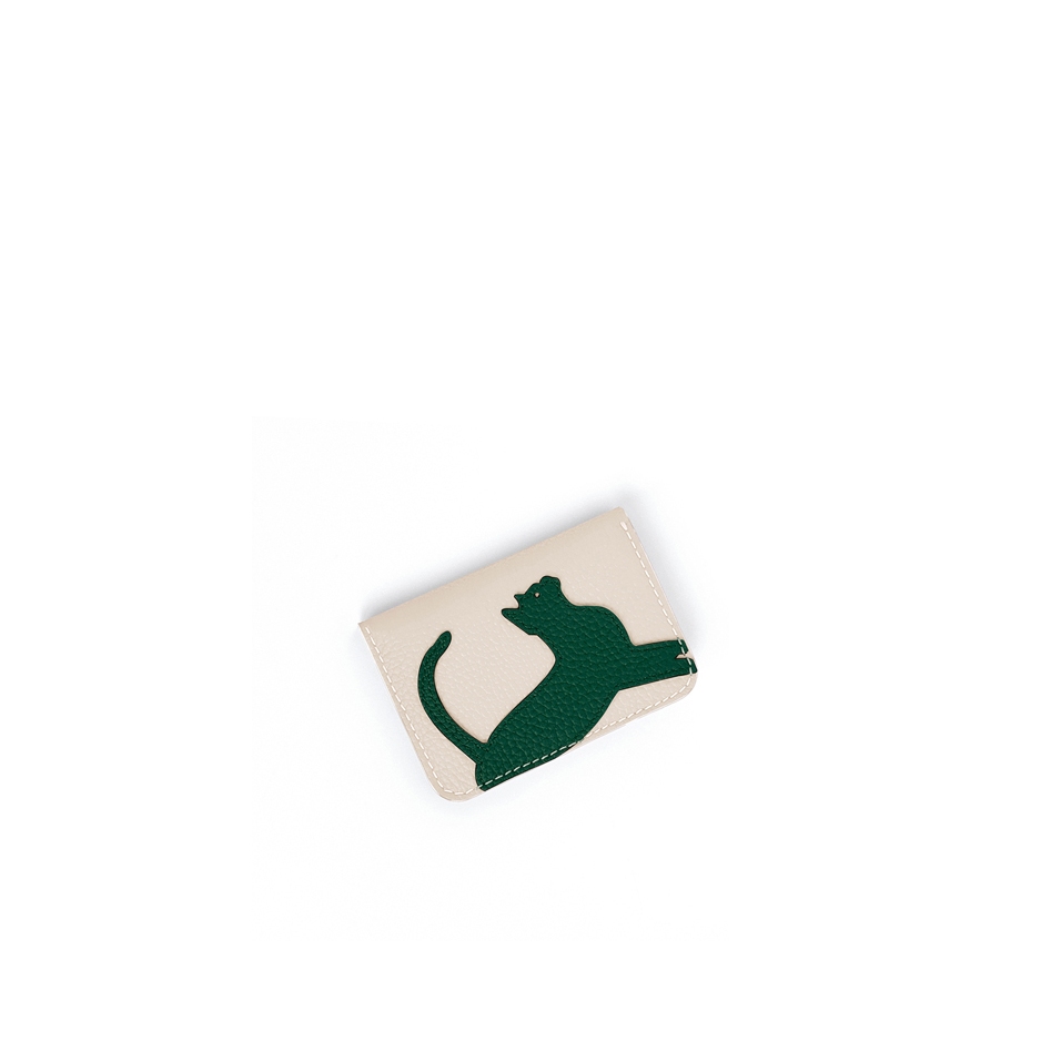'En L'Air Carte Le Chat'  Nappa Leather Card Holder Cream