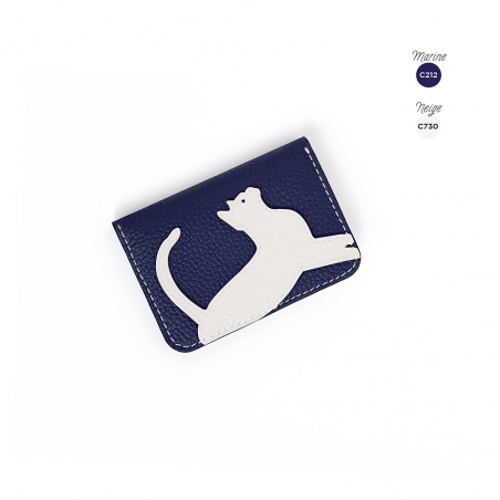 'En L'Air Carte Le Chat'  Nappa Leather Card Holder Navy Blue