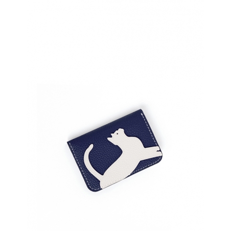 'En L'Air Carte Le Chat'  Nappa Leather Card Holder Navy Blue