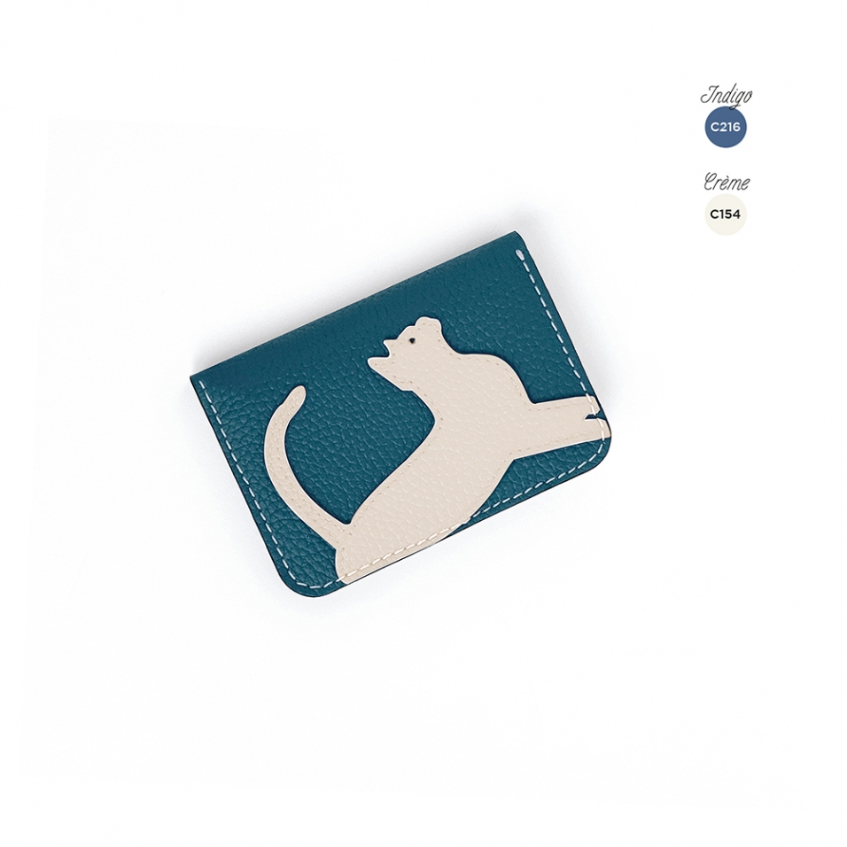 'En L'Air Carte Le Chat'  Nappa Leather Card Holder Indigo