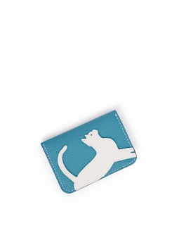 'En L'Air Carte Le Chat' Porte Carte Cuir Nappa Azur