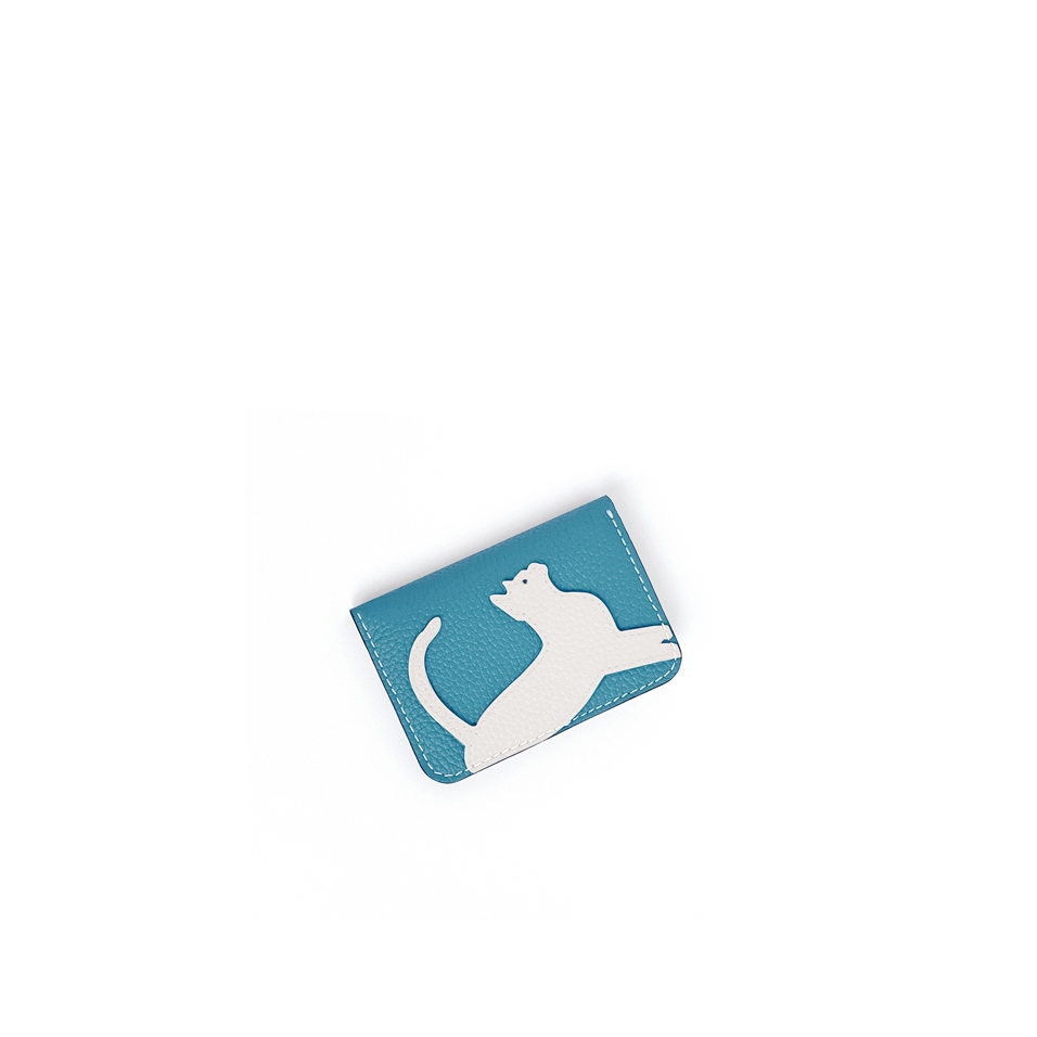 'En L'Air Carte Le Chat'  Nappa Leather Card Holder Sky Blue
