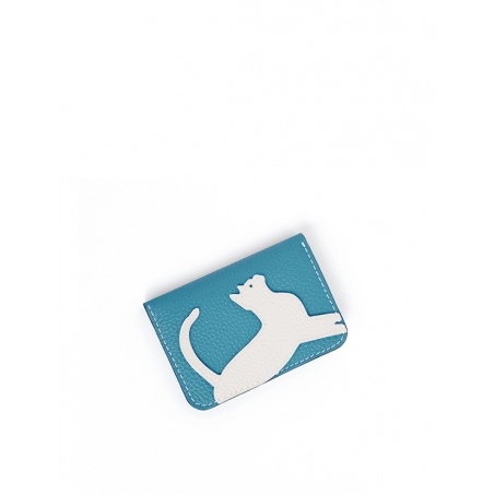 'En L'Air Carte Le Chat'  Nappa Leather Card Holder Sky Blue