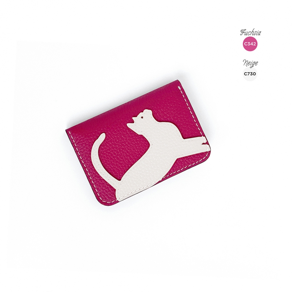 'En L'Air Carte Le Chat'  Nappa Leather Card Holder Pink