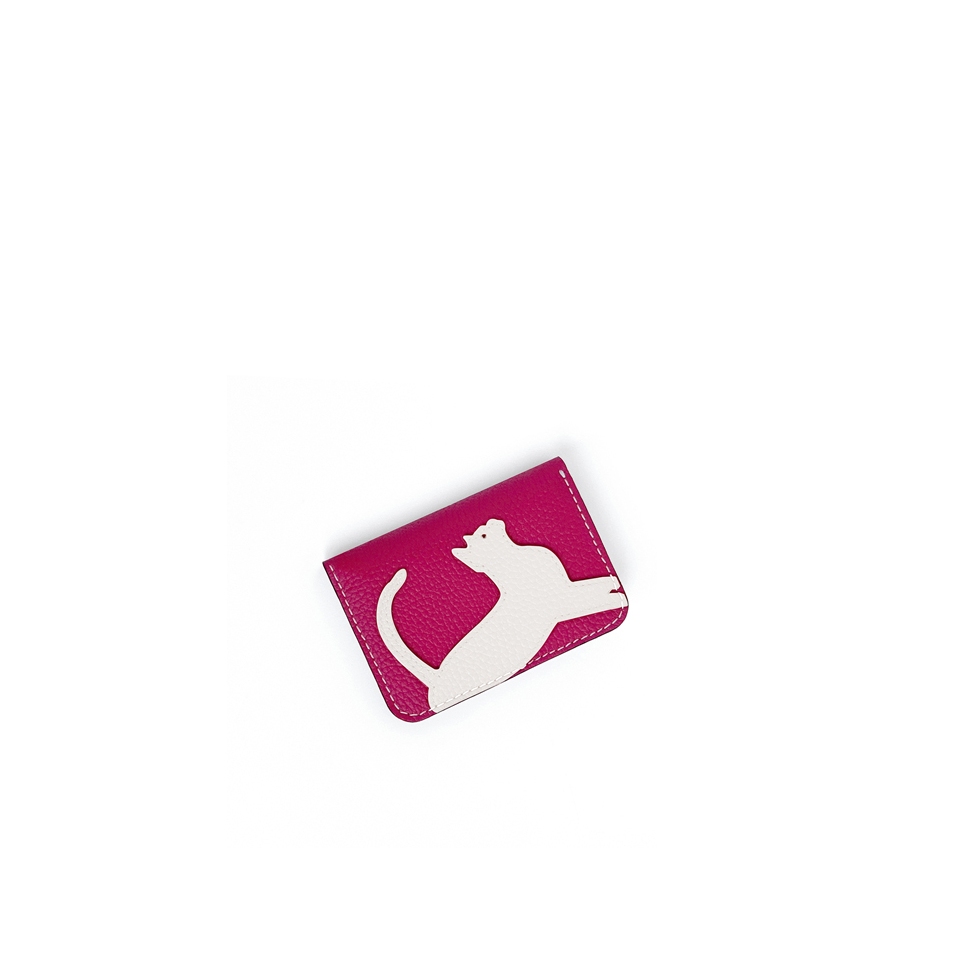 'En L'Air Carte Le Chat'  Nappa Leather Card Holder Pink
