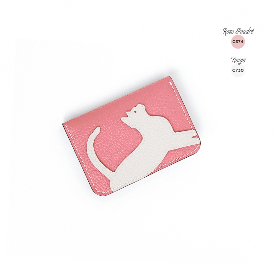 'En L'Air Carte Le Chat'  Nappa Leather Card Holder Light Pink
