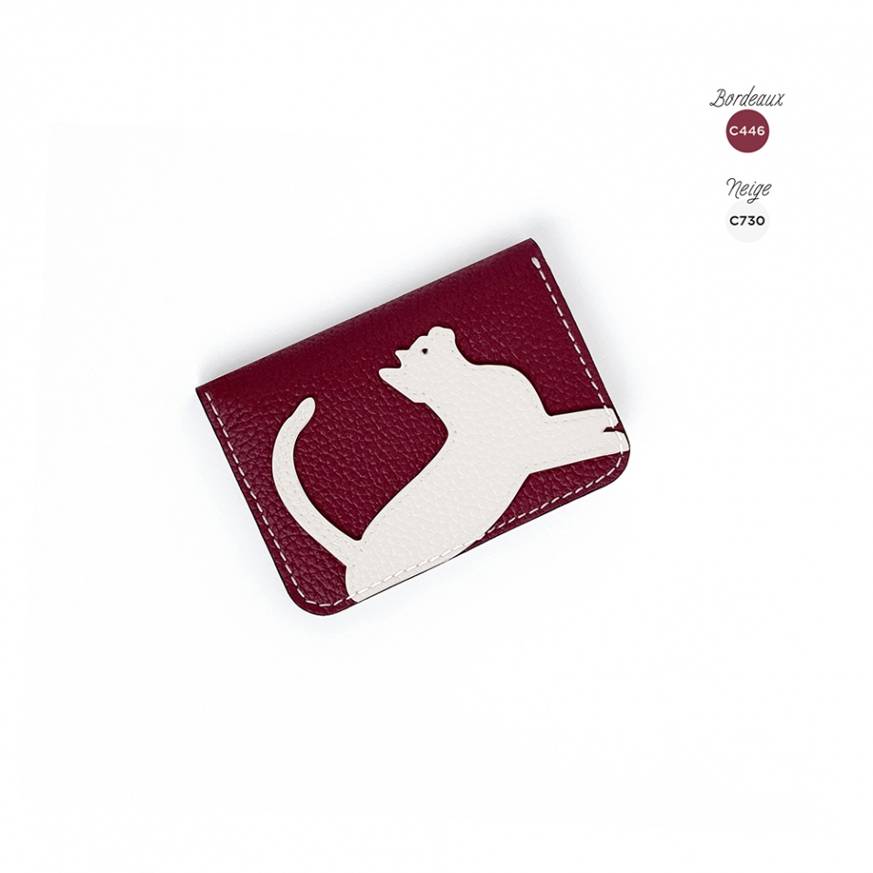 'En L'Air Carte Le Chat' Porte Carte Cuir Nappa Bordeaux