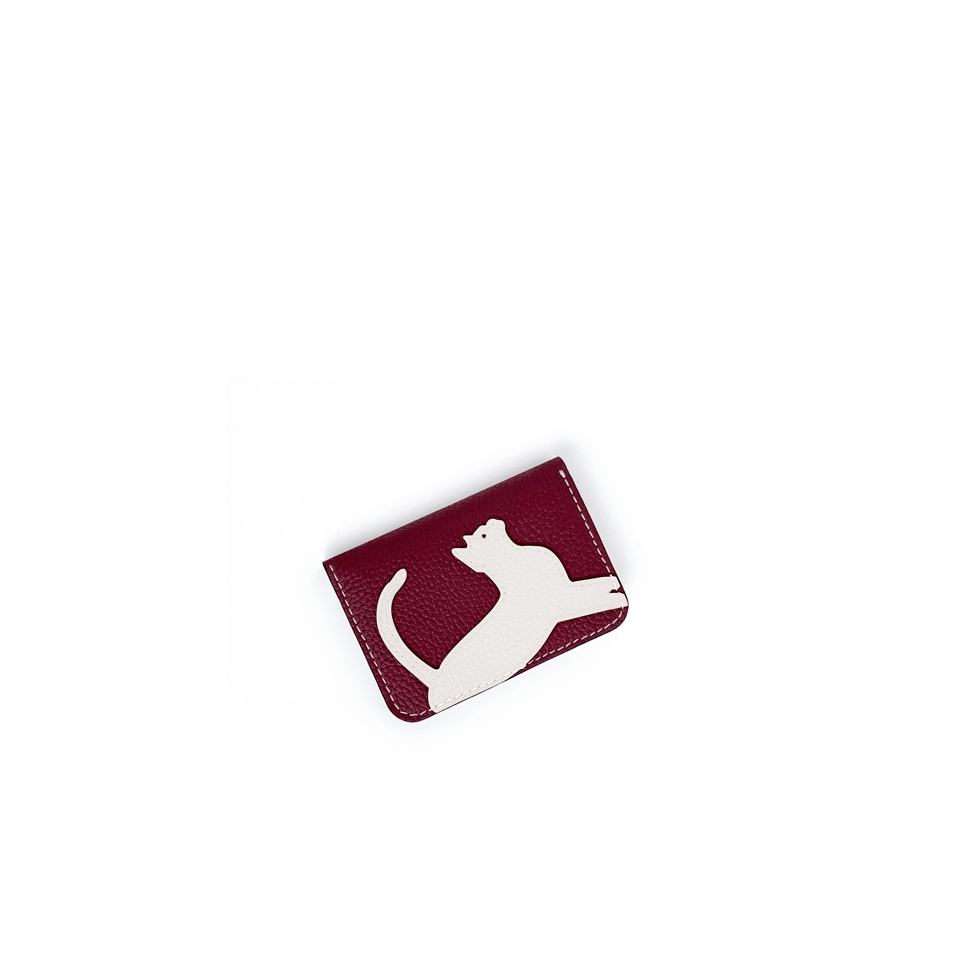 'En L'Air Carte Le Chat' Porte Carte Cuir Nappa Bordeaux