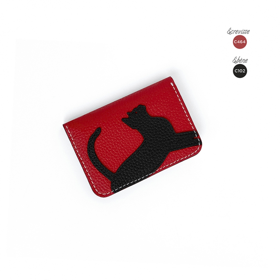 'En L'Air Carte Le Chat' Porte Carte Cuir Nappa Écrevisse