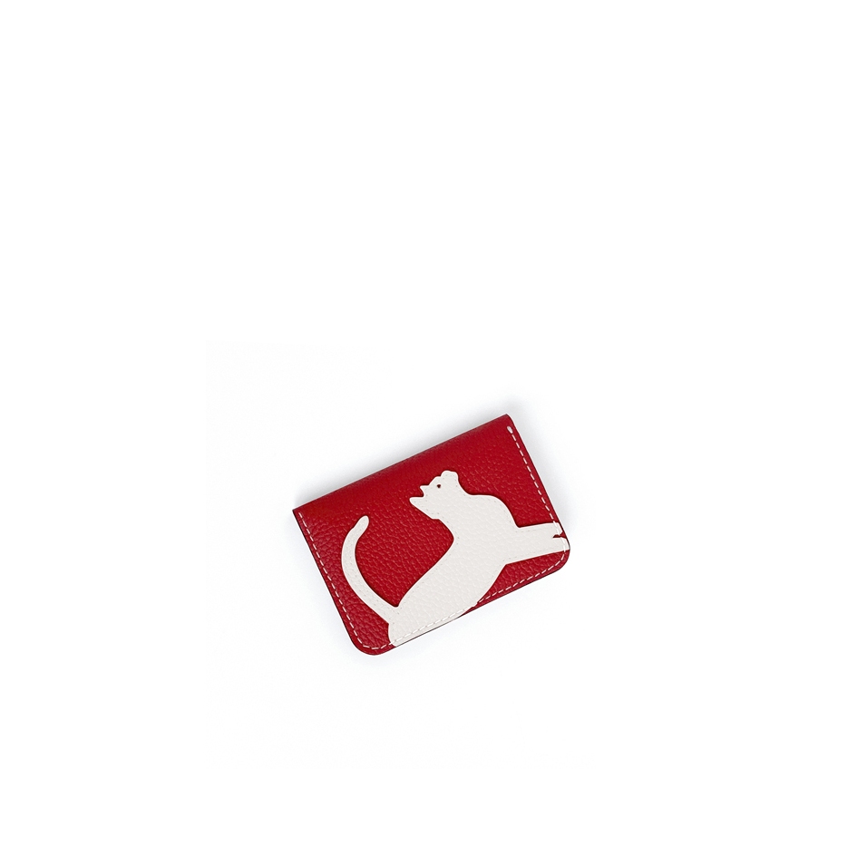 'En L'Air Carte Le Chat'  Nappa Leather Card Holder Red