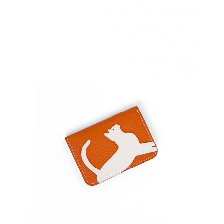 'En L'Air Carte Le Chat'  Nappa Leather Card Holder Orange
