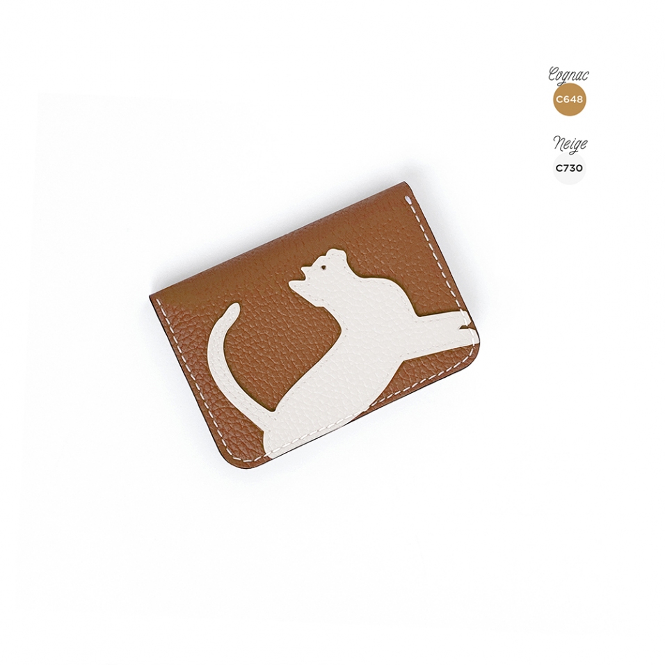 'En L'Air Carte Le Chat' Porte Carte Cuir Nappa Cognac
