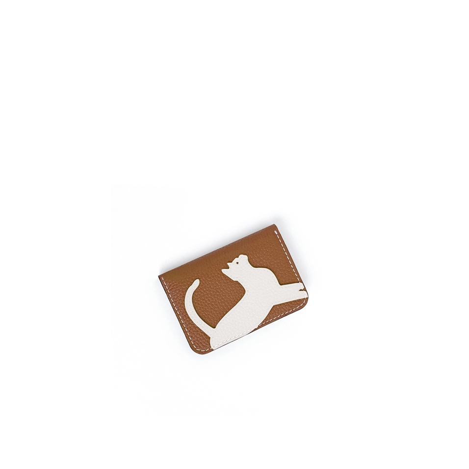 'En L'Air Carte Le Chat' Porte Carte Cuir Nappa Cognac
