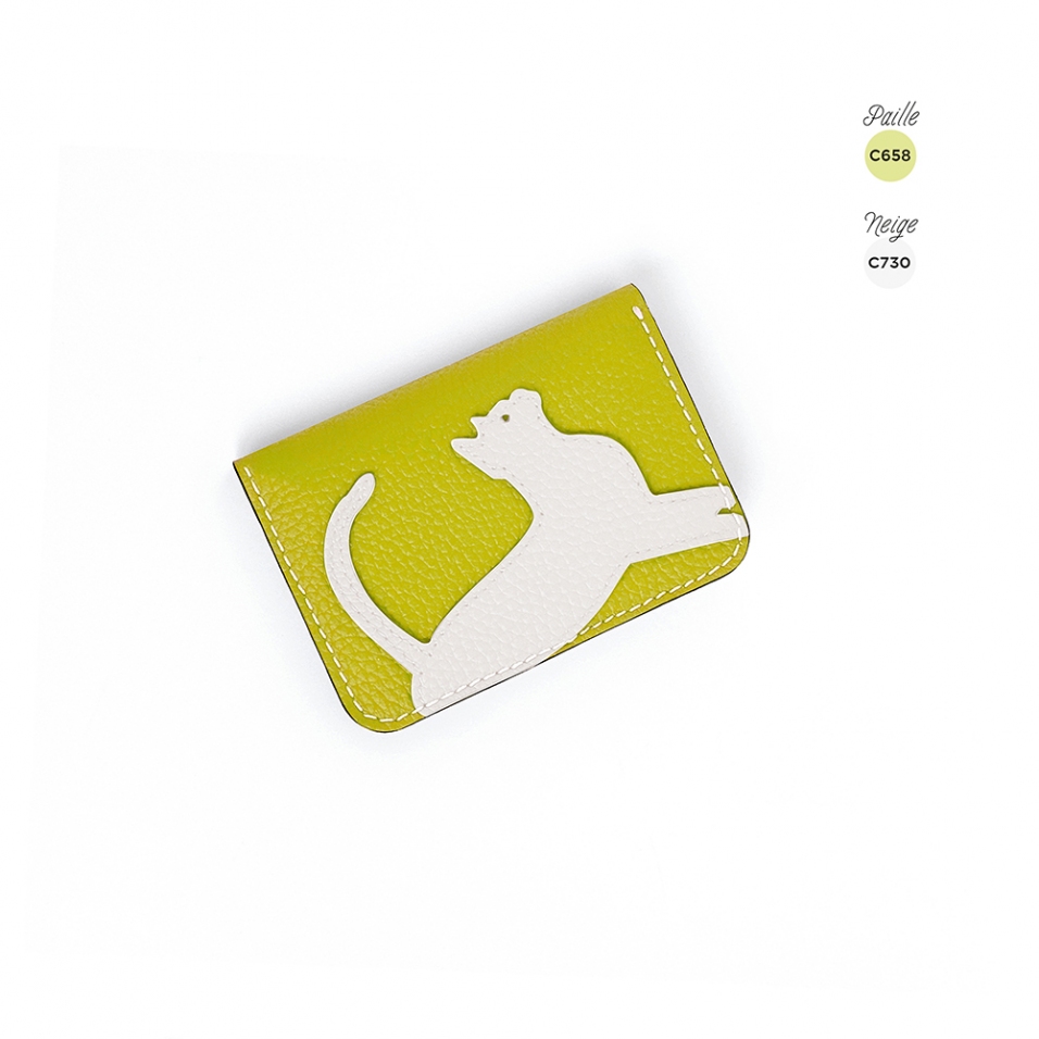 'En L'Air Carte Le Chat' Porte Carte Cuir Nappa Paille