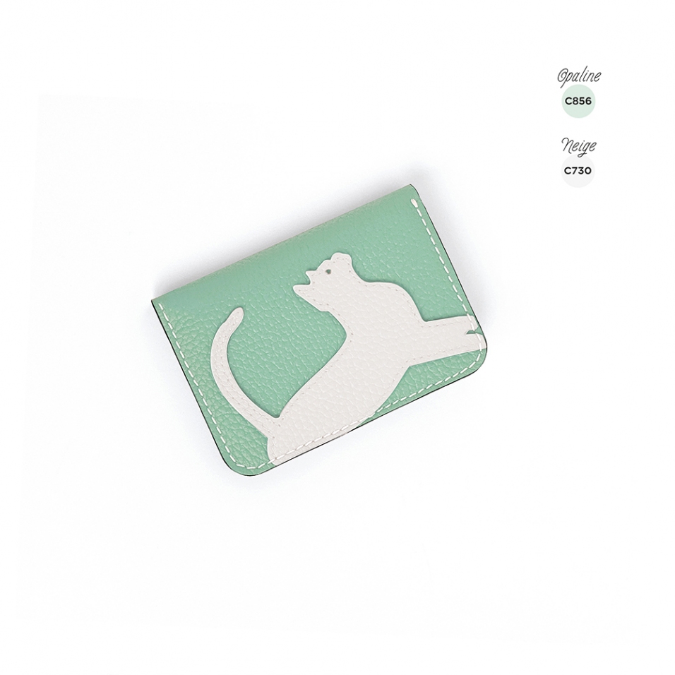 'En L'Air Carte Le Chat' Porte Carte Cuir Nappa Opaline