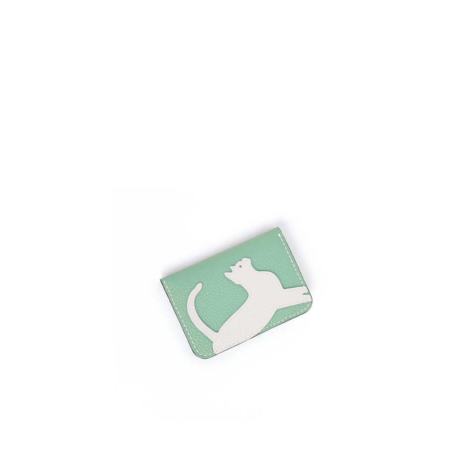 'En L'Air Carte Le Chat' Porte Carte Cuir Nappa Opaline