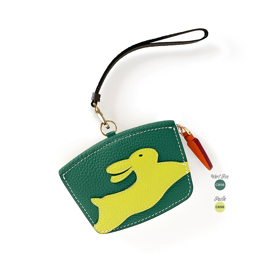 'En L'Air Monnaie Lièvre' Nappa Leather Wallet Vert Pin