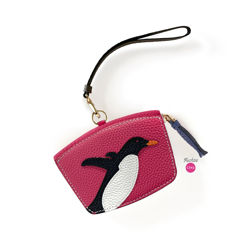'En L'Air Monnaie Pingouin' Porte Monnaie Cuir Nappa Fuchsia