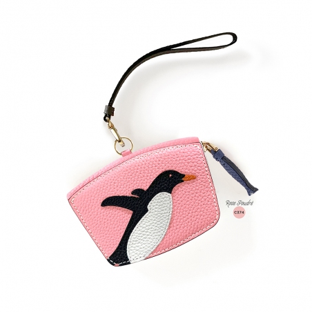 'En L'Air Monnaie Pingouin' Porte Monnaie Cuir Nappa Rose Poudré