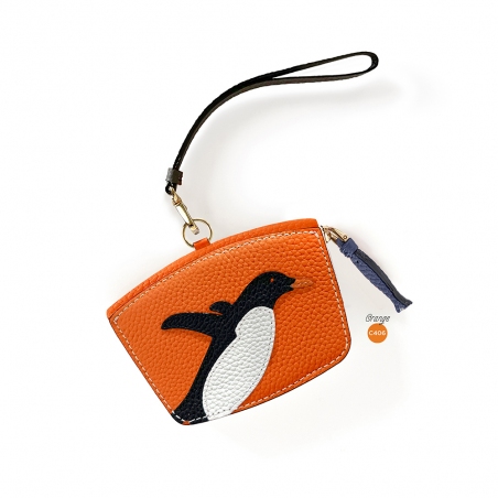 'En L'Air Monnaie Pingouin' Porte Monnaie Cuir Nappa Orange