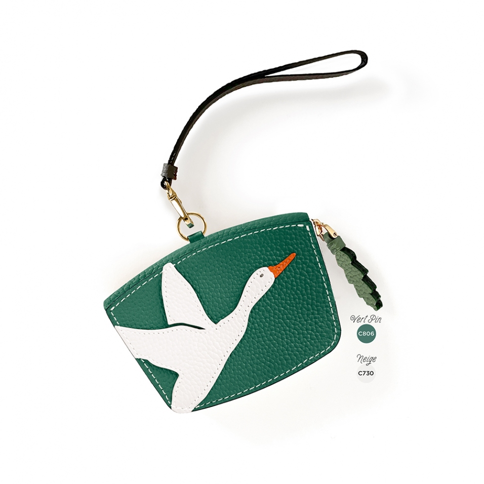 'En L'Air Monnaie Oie' Porte Monnaie Cuir Nappa Vert Pin