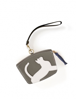 'En L'Air Monnaie Chat'  Nappa Leather Wallet Elephant Grey