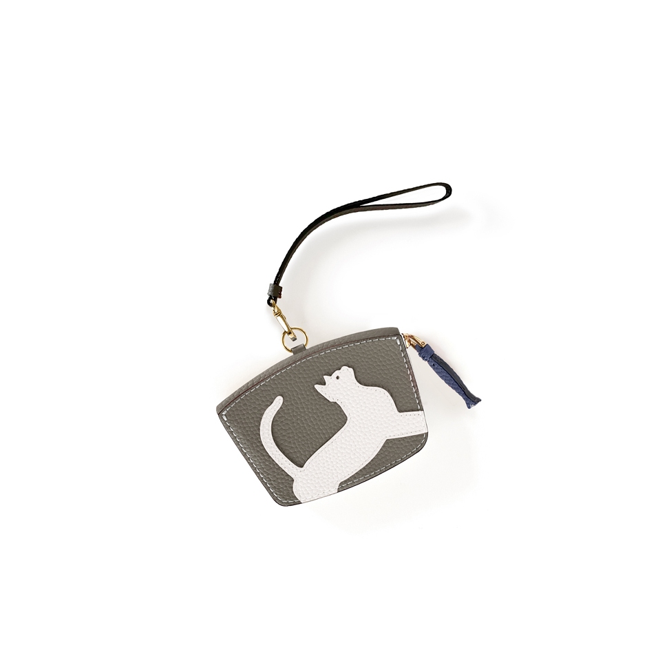 'En L'Air Monnaie Chat'  Nappa Leather Wallet Elephant Grey