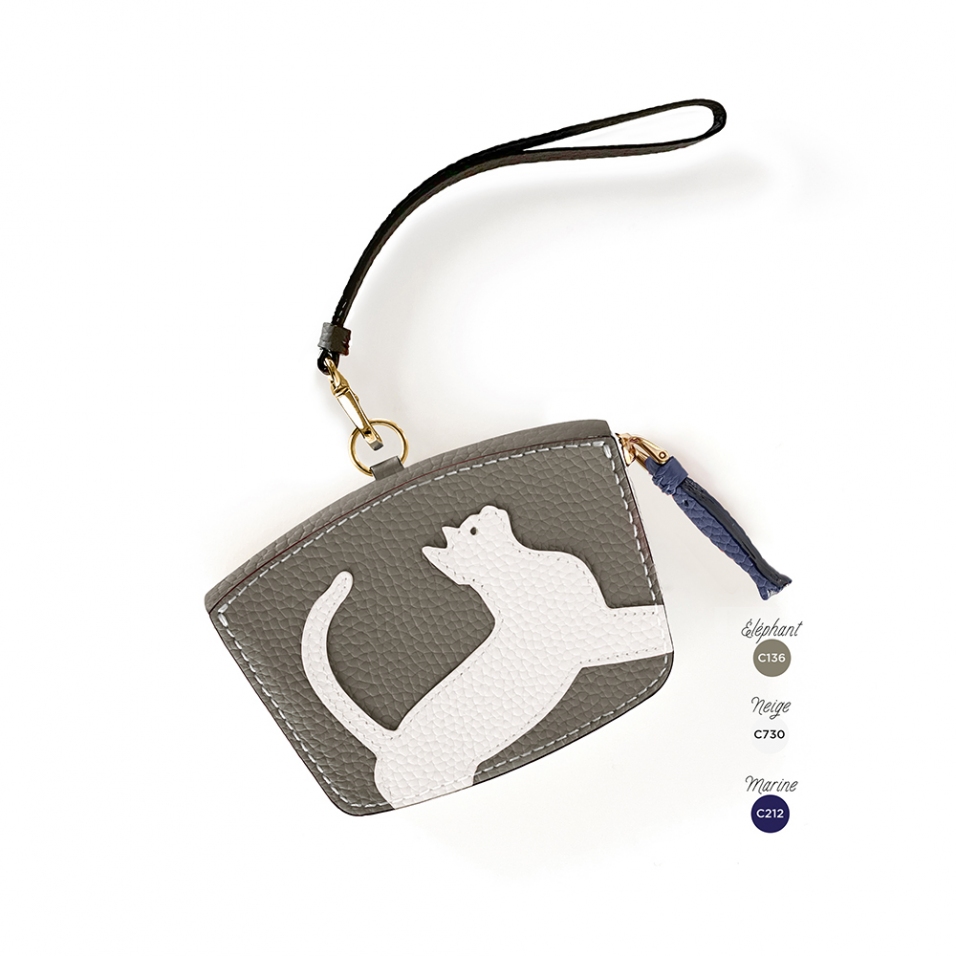 'En L'Air Monnaie Chat'  Nappa Leather Wallet Elephant Grey