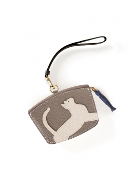 'En L'Air Monnaie Chat' Porte Monnaie Cuir Nappa Tourterelle