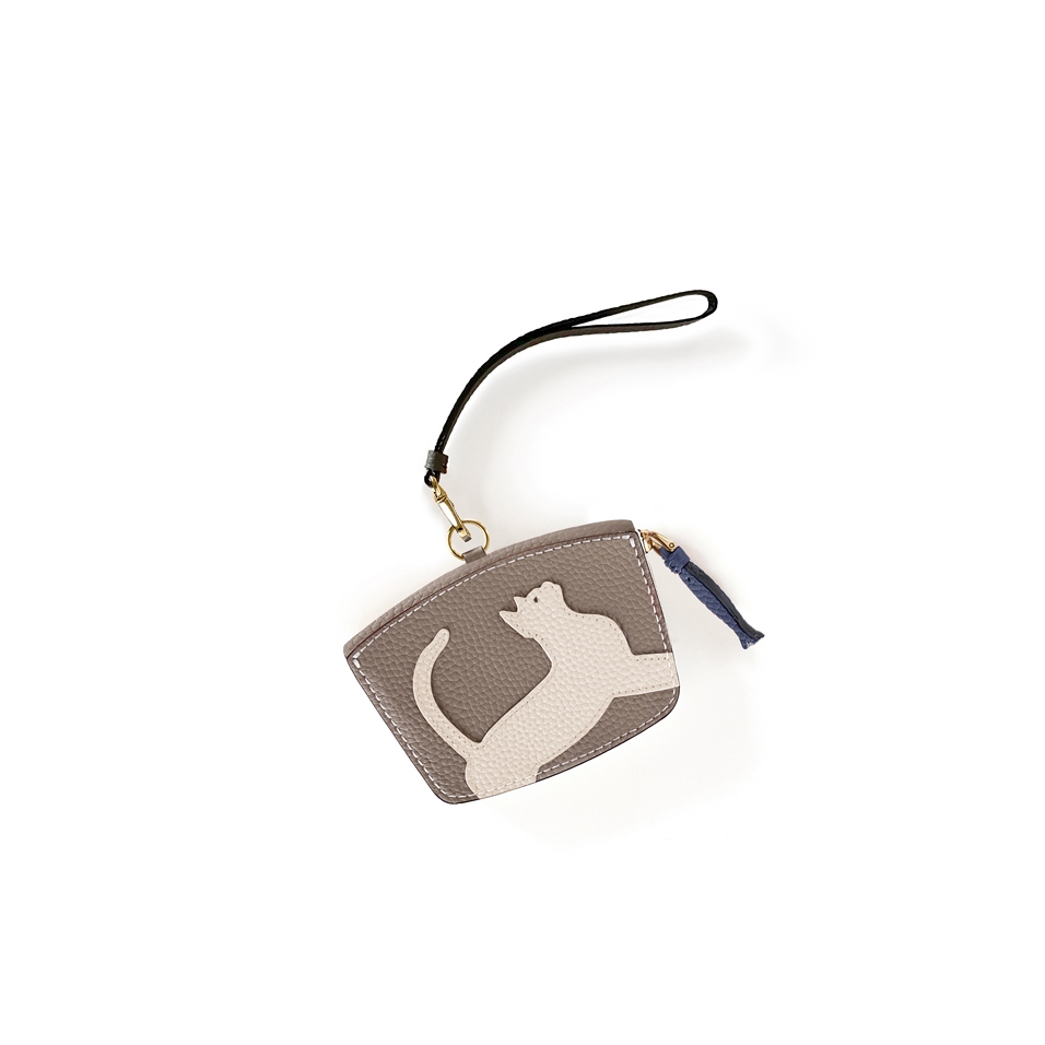 'En L'Air Monnaie Chat'  Nappa Leather Wallet Warm Grey